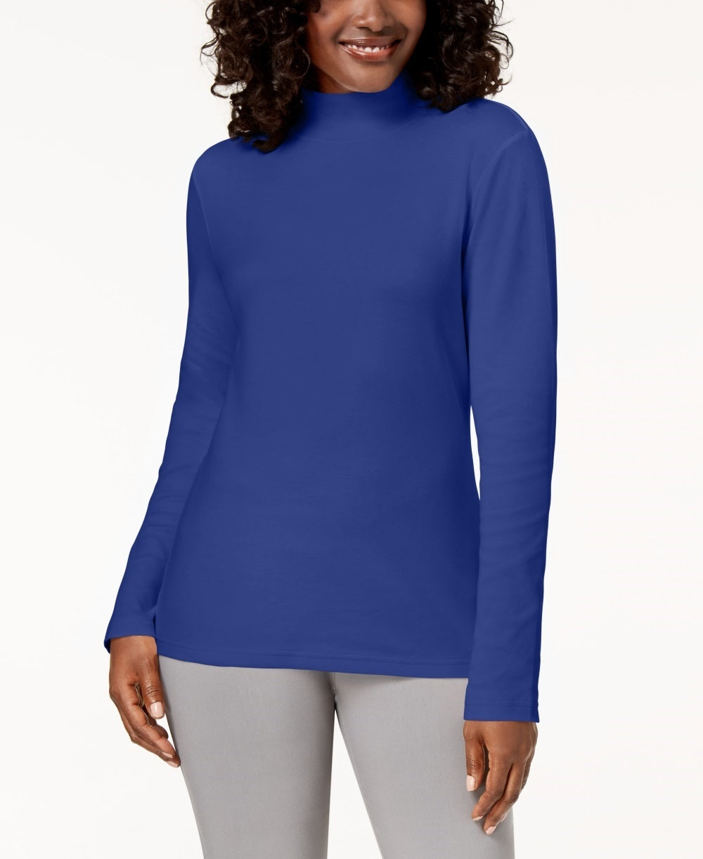 Karen Scott Women's Cotton Mock-Neck Top Dark Blue Size Small