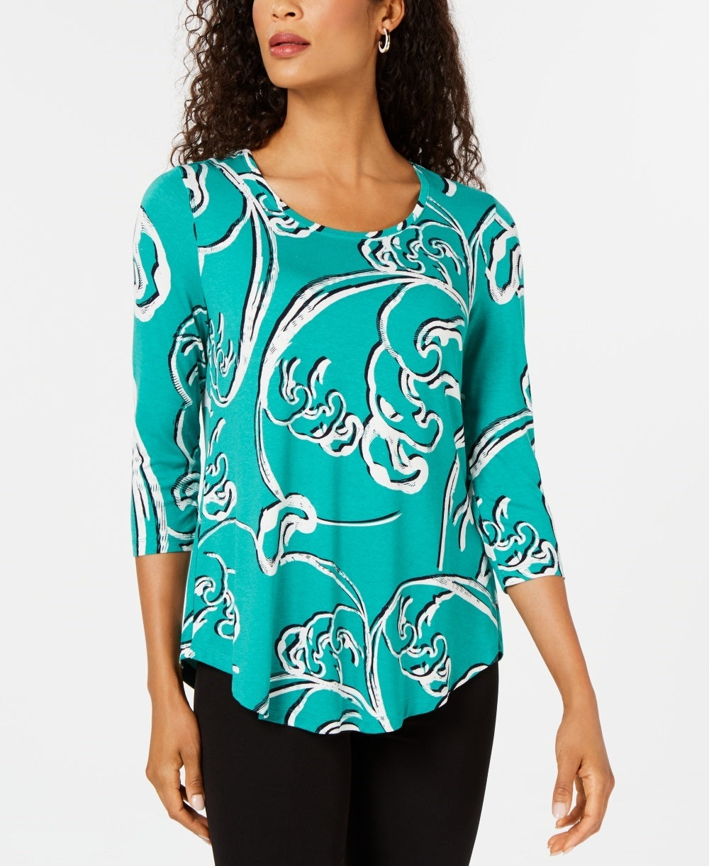 JM Collection Women's Printed T-Shirt Green Size Small