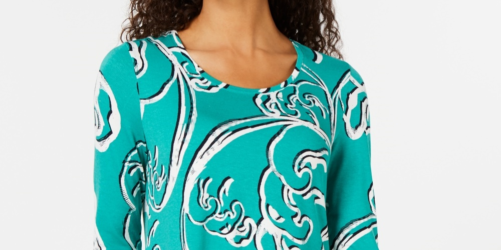 JM Collection Women's Printed T-Shirt Green Size Small