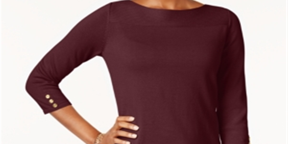 Karen Scott Women's Cotton Button Trim Sweater Maroon Size Petite S