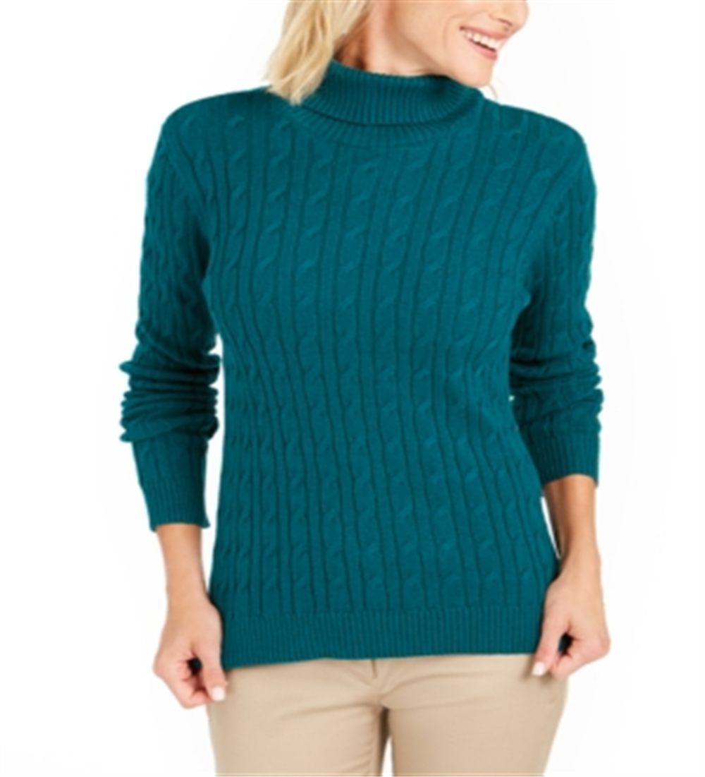 Charter Club Women's Long Sleeve Cowl Neck Sweater Green Size XX-Large