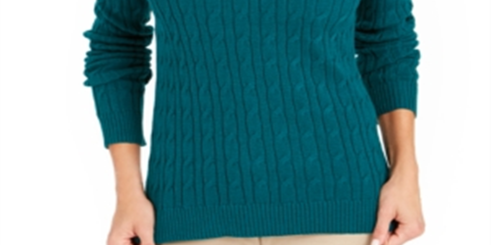 Charter Club Women's Long Sleeve Cowl Neck Sweater Green Size XX-Large