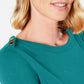 Karen Scott Women's Solid Long Sleeve Crew Neck Top Ocean Green Size Medium