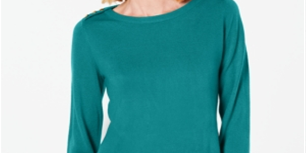 Karen Scott Women's Solid Long Sleeve Crew Neck Top Ocean Green Size Medium