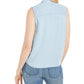 Charter Club Women's Tie hem Sleeveless Point Collar Light Blue Top Size 16