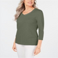 Karen Scott Women's Cotton V Neck Button Trim Top Green Size Large