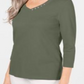 Karen Scott Women's Cotton V Neck Button Trim Top Green Size Large