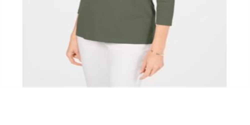 Karen Scott Women's Cotton V Neck Button Trim Top Green Size Large