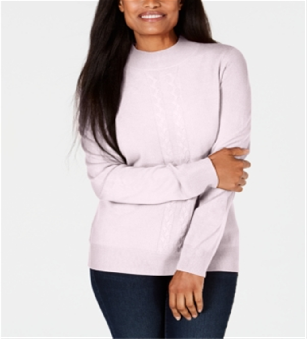 Karen Scott Women's Cable Knit Crewneck Sweater Pink Size Petite S/M