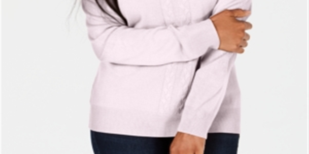 Karen Scott Women's Cable Knit Crewneck Sweater Pink Size Petite S/M