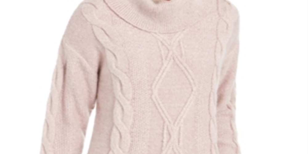 Charter Club Women's Embellished Textured Long Sleeve Cowl Neck Sweater Pink Size Petite Large