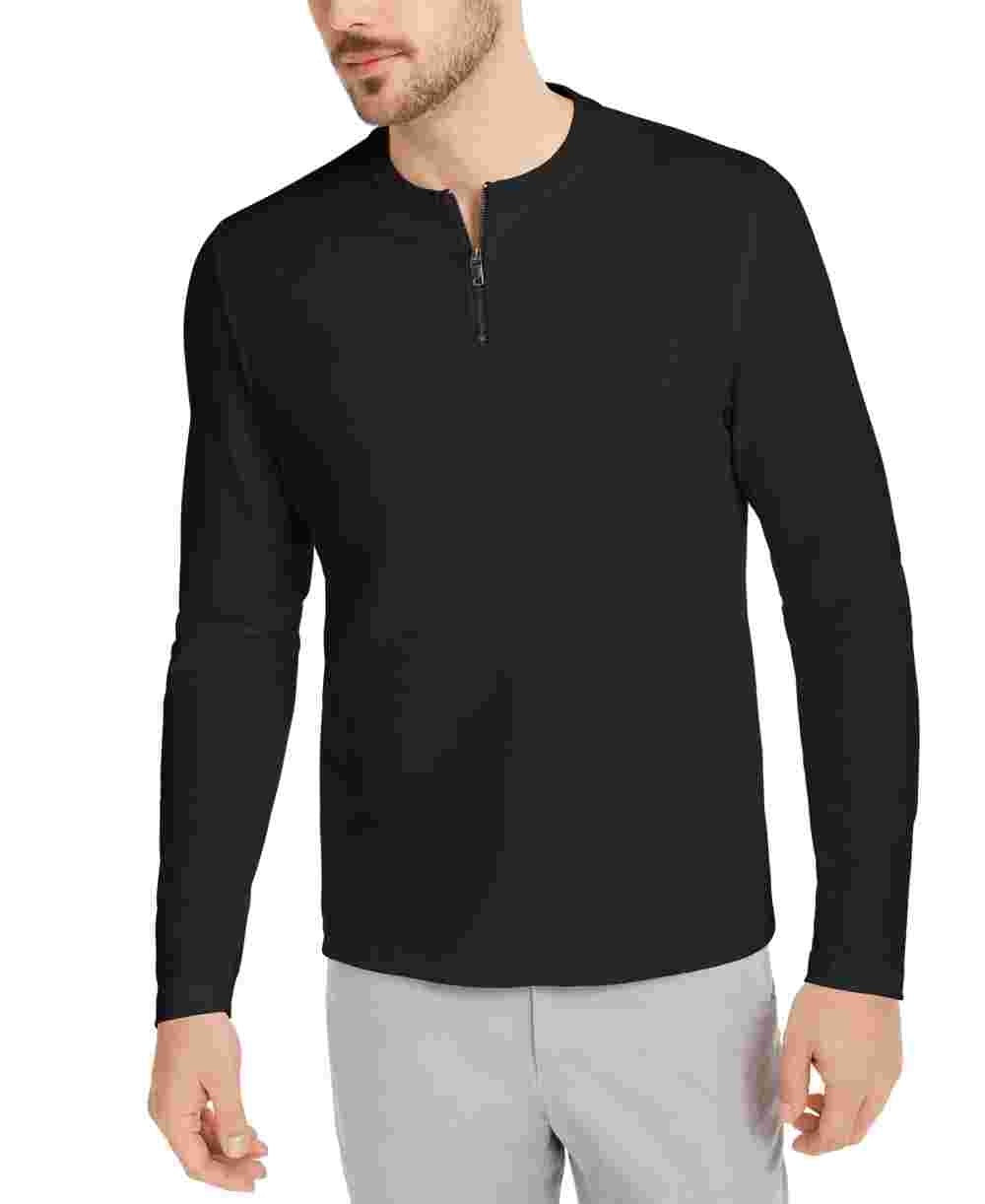 Alfani Men's Short Sleeve Classic Fit Quarter Zip Casual Shirt Black Size Small