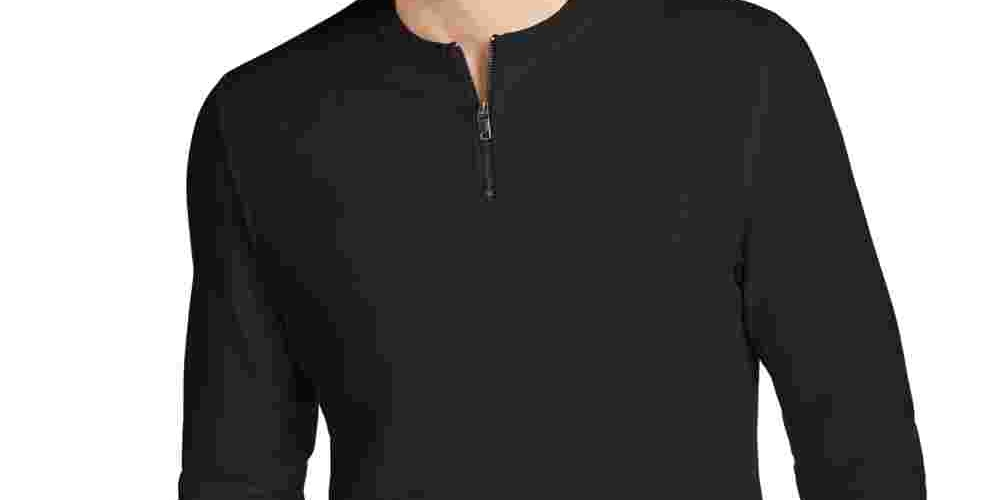 Alfani Men's Short Sleeve Classic Fit Quarter Zip Casual Shirt Black Size Small