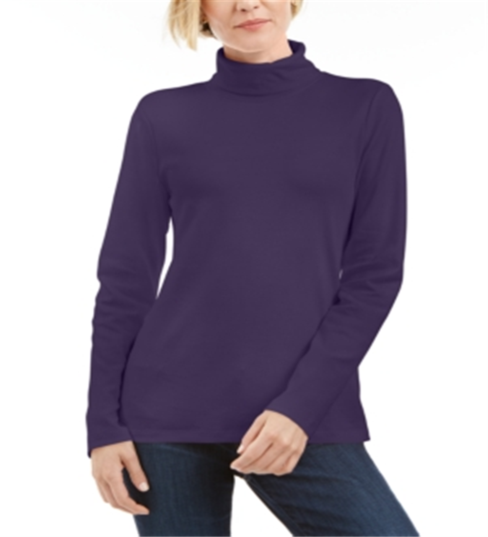 Karen Scott Women's Cotton Turtleneck Top Purple Size Petite M