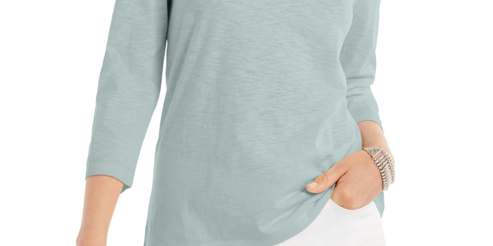 स्टाइल एंड कंपनी विमेन की 3/4 स्लीव स्कूप नेक टॉप ब्लू साइज़ स्मॉल