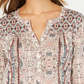 Style & Co Women's Boho Printed Henley Top Beige Size Small