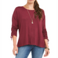 Style & Co Women's Drawstring Tie Cuff Top Winestone Size Petite M