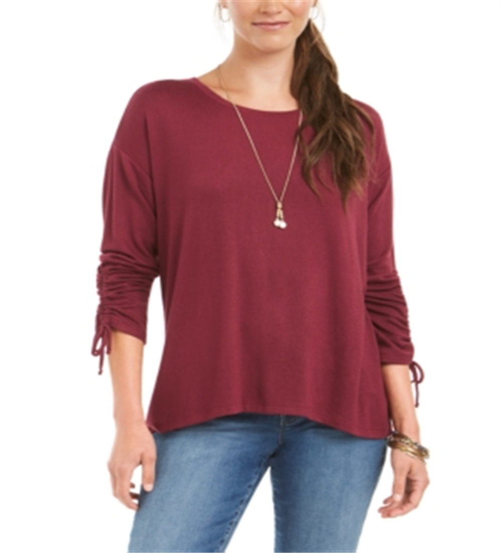 Style & Co Women's Drawstring Tie Cuff Top Winestone Size Petite M