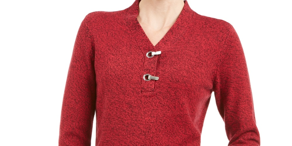 Karen Scott Women's Cotton Marled Henley Sweater Red Size XX-Large