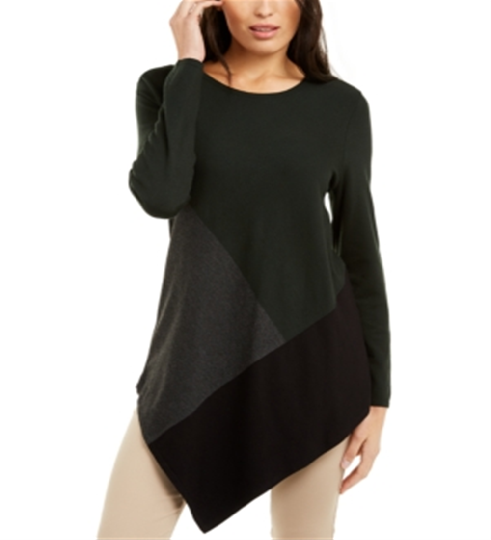Alfani Women's Plus Colorblocked Asymmetrical Top Green Size 3X