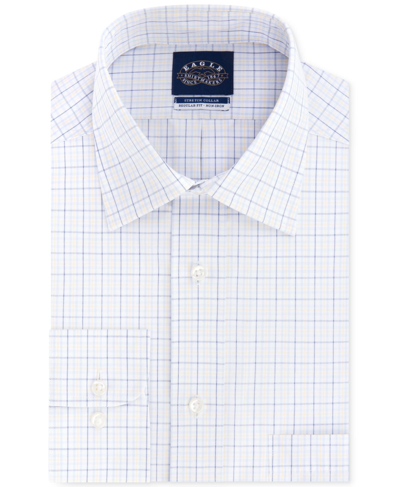 Eagle Men's Classic Fit Non Iron Stretch Collar Check Dress Shirt White Size M