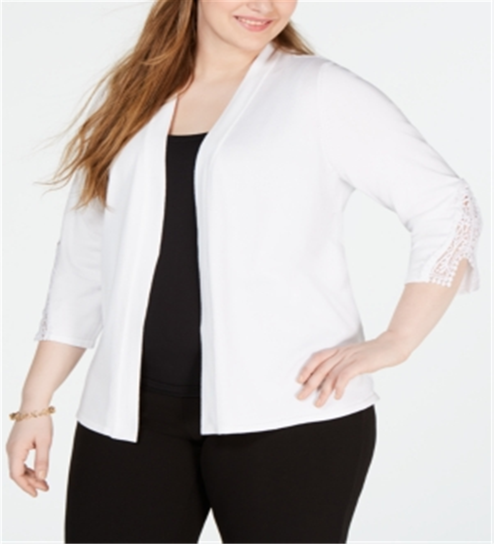 JM Collection Women's Plus Crochet Trim Cardigan White Size 0X