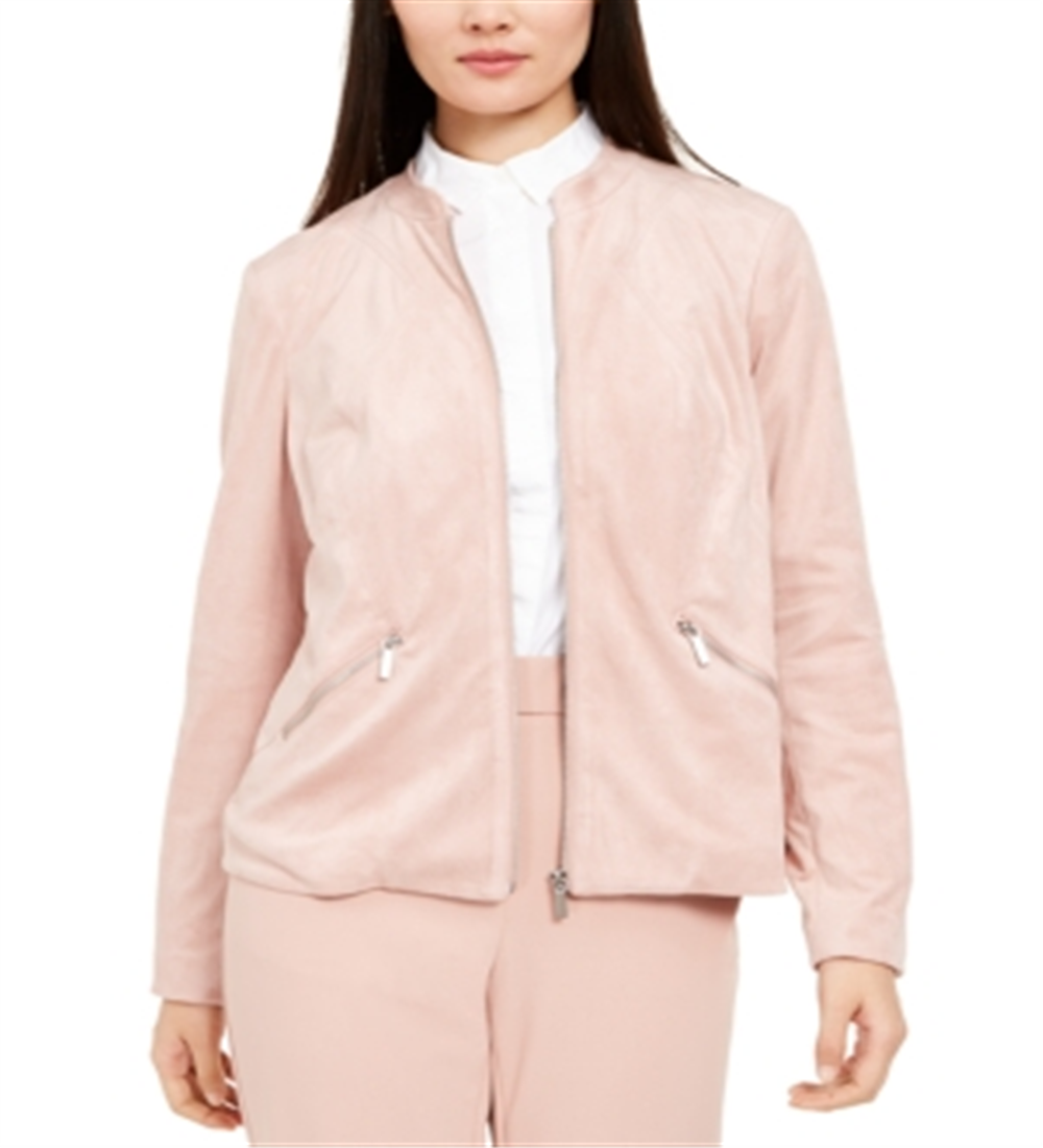 Alfani Women's Faux Suede Zip Pocket Jacket Pink Size -Petite L