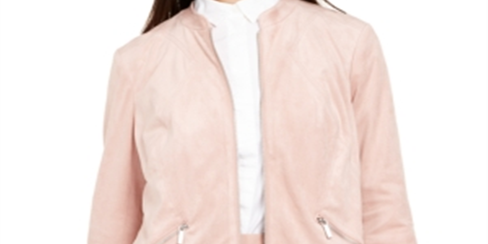Alfani Women's Faux Suede Zip Pocket Jacket Pink Size -Petite L