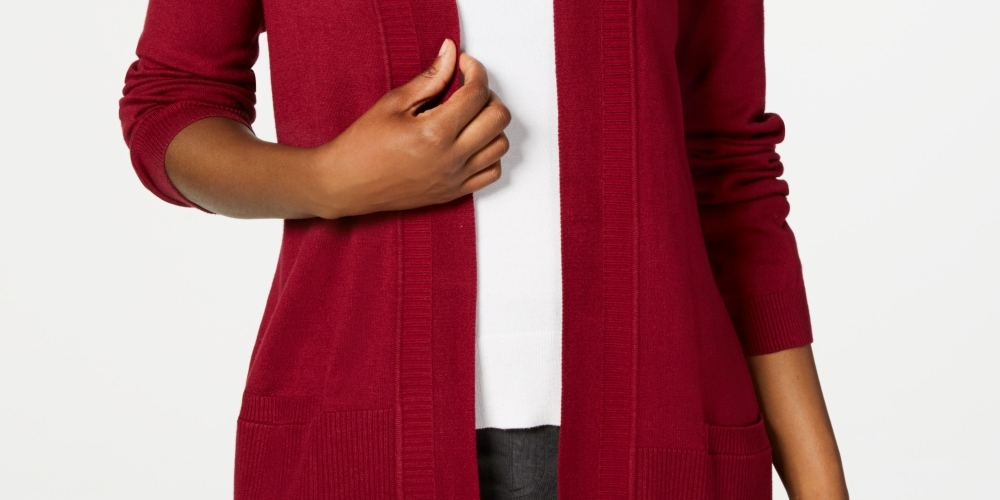 Karen Scott Women's Open Front Cardigan Red Size X-Large