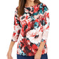 Charter Club Women's Floral Print Boat Neck Top Red Size Small