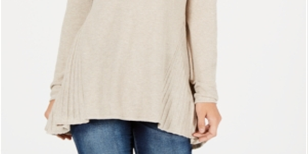 Style & Co Women's Pleated High Low Sweater Brown Size Petite L