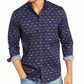 Club Room Men's Regular Fit Performance Stretch Fish Print Shirt Blue Size Small