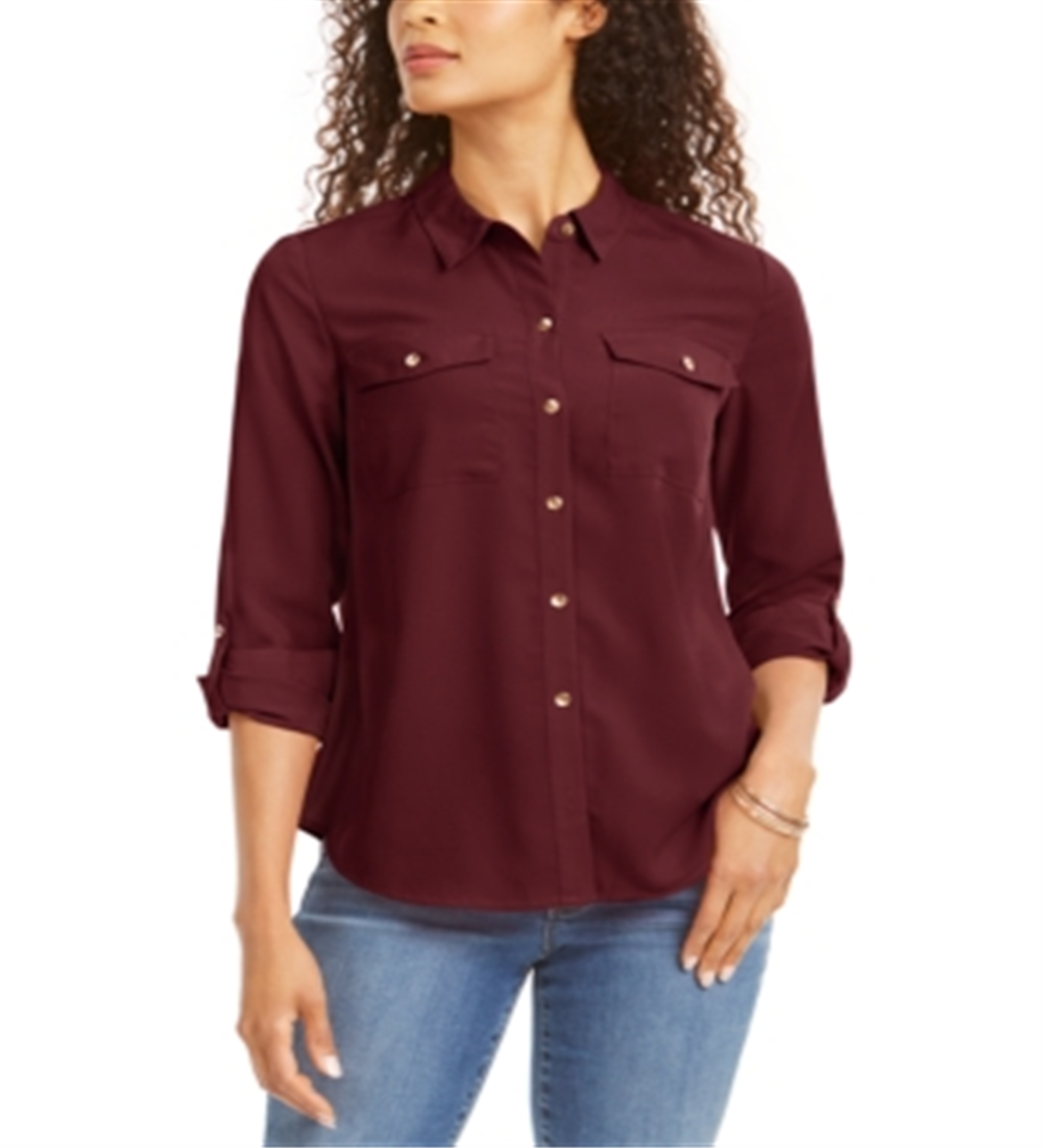 Charter Club Women's Solid Button up Shirt Red Size Petite XL