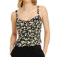Bar III Women's Blouse Floral Smocked Back Cropped Top Black Size X-Small