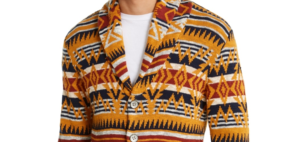 American Rag Men's Midwest Print Canyon Cardigan  Orange Size X-Large