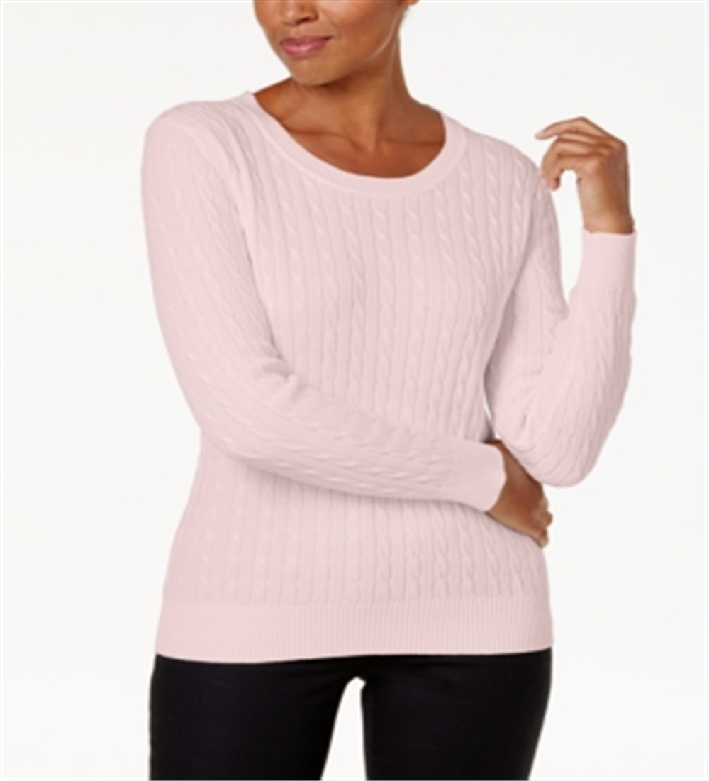 Karen Scott Women's Cotton Cable Knit Sweater Pink Size Petite Small