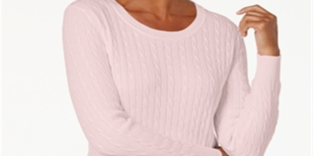 Karen Scott Women's Cotton Cable Knit Sweater Pink Size Petite Small