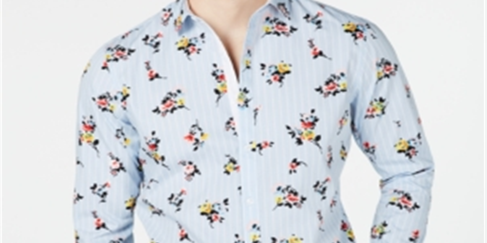 INC International Concepts Men's Floral Stripe Button Down Shirt Blue Size XXX-Large