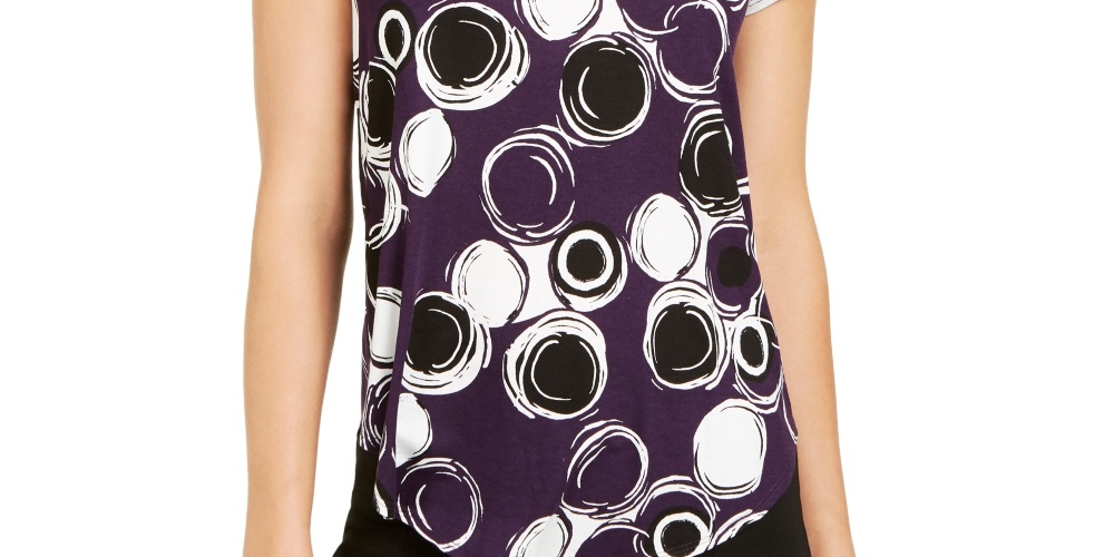 Alfani Women's Printed Scoop Neck Top Purple Size X-Small