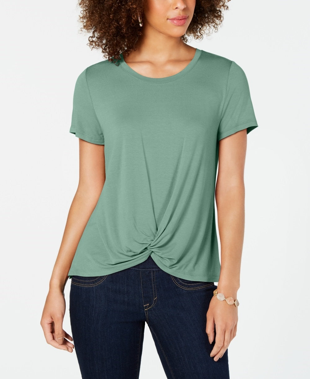 Style & Co Women's Twist-Front Top  Green Size XX-Large