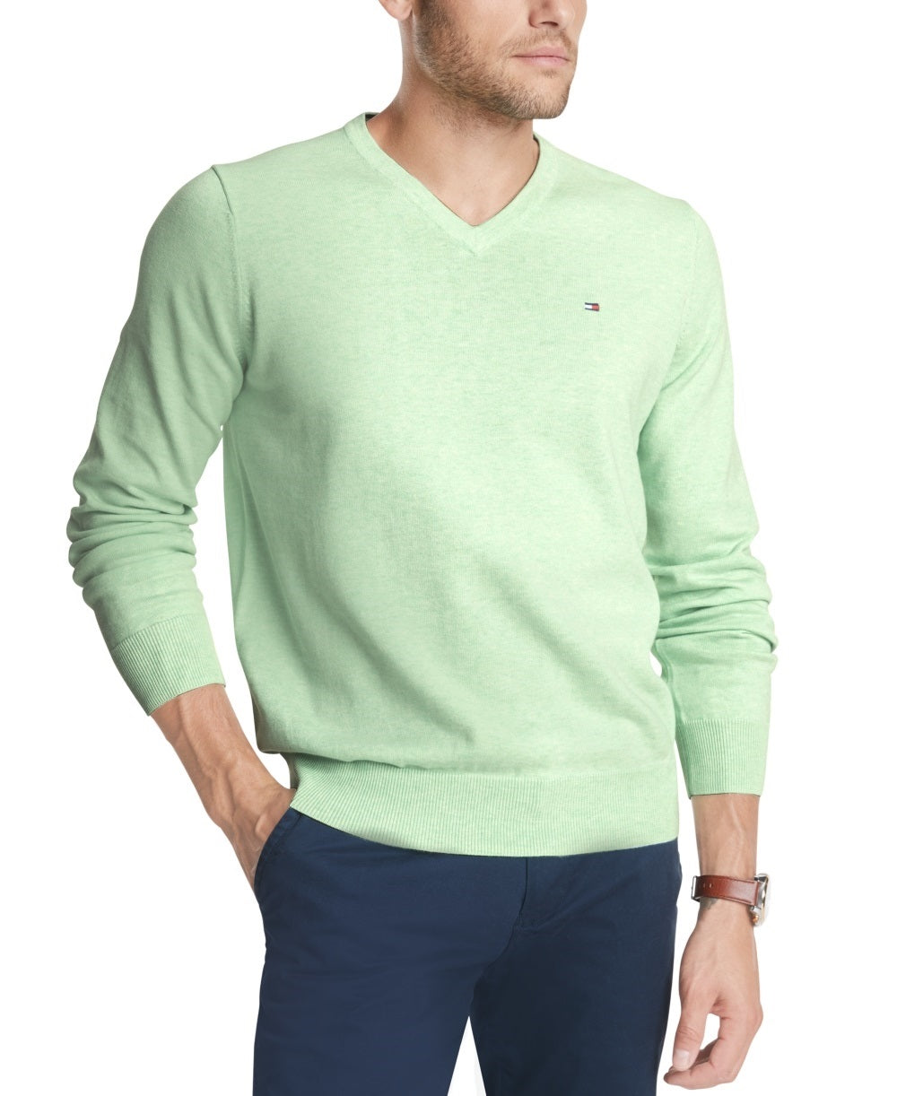 Tommy Hilfiger Men's Signature Regular-Fit Solid V-Neck Sweater Green Size XX-Large