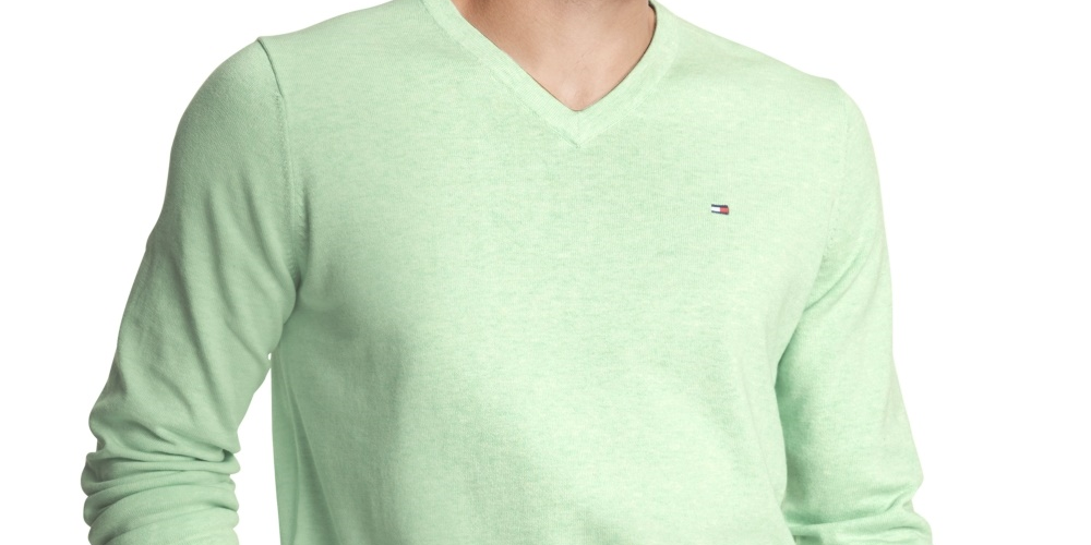 Tommy Hilfiger Men's Signature Regular-Fit Solid V-Neck Sweater Green Size XX-Large