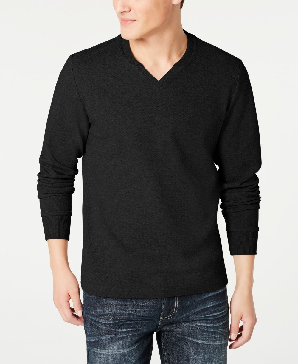 INC International Concepts Men's Textured Split Neck Sweatshirt Black Size Small