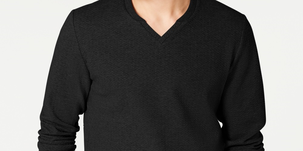 INC International Concepts Men's Textured Split Neck Sweatshirt Black Size Small