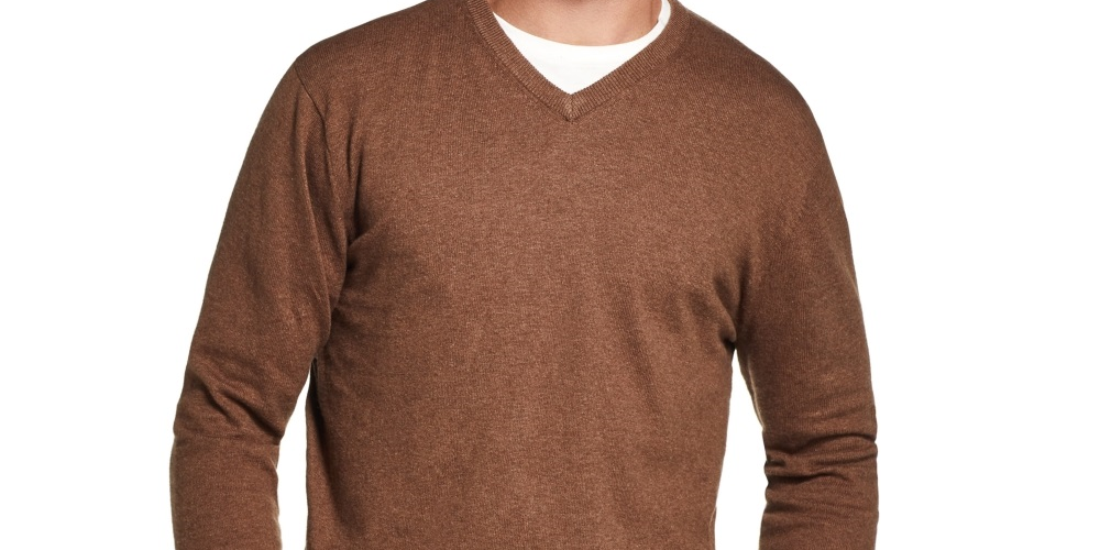 Weatherproof Vintage Men's V Neck Pullover Solid Beige Size Small
