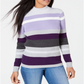 Karen Scott Women's Cotton Striped Ribbed Sweater Purple Size Petite Large