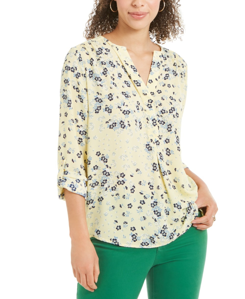 Charter Club Women's Maria Floral Print Blouse Yellow Size X-Large