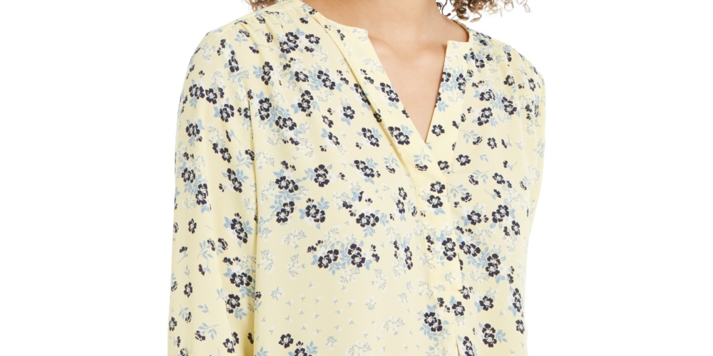 Charter Club Women's Maria Floral Print Blouse Yellow Size X-Large
