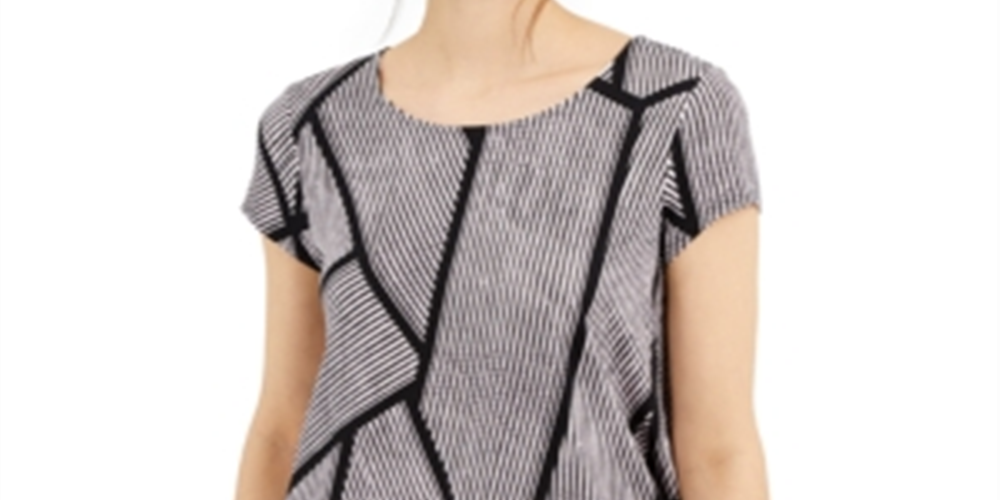 Alfani Women's Printed T-Shirt Pink/Black strip Size Small