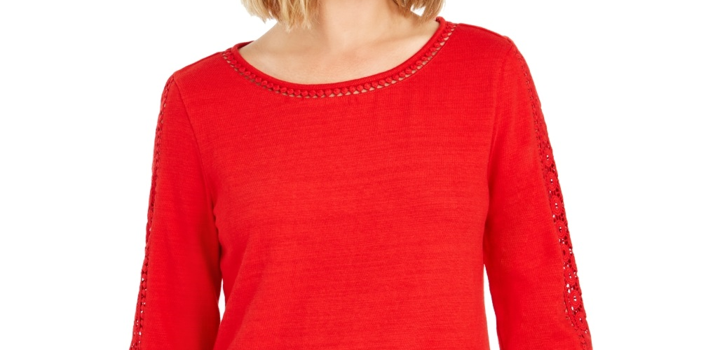 Charter Club Women's Crochet Inset Top Red Size Large